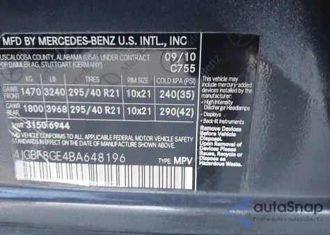 2011 Mercedes-Benz Gl 550 4Matic z USA, uszkodzony, nr VIN 4JGBF8GE4BA648196